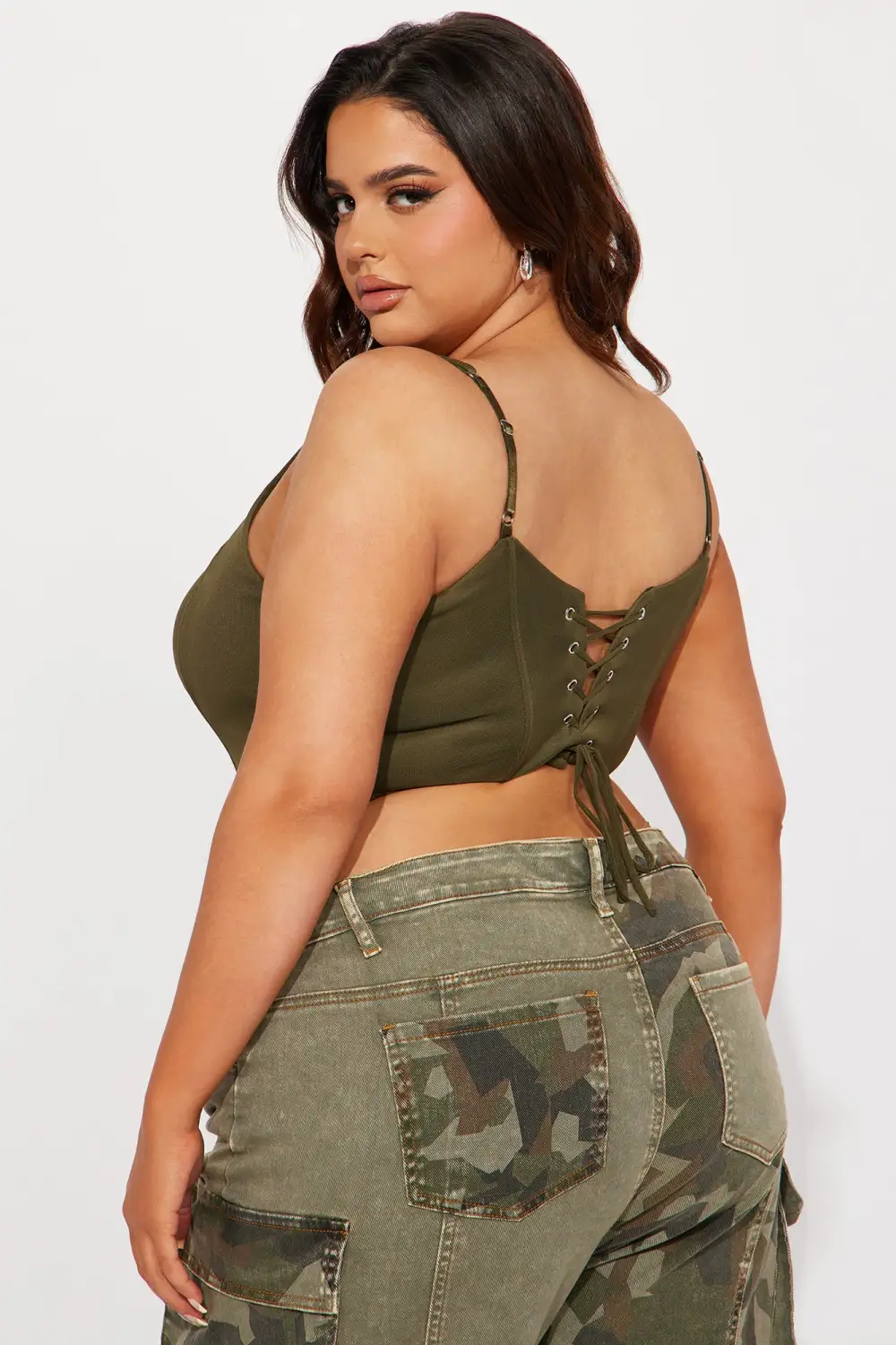 Peek A Boo Corset Top - Olive