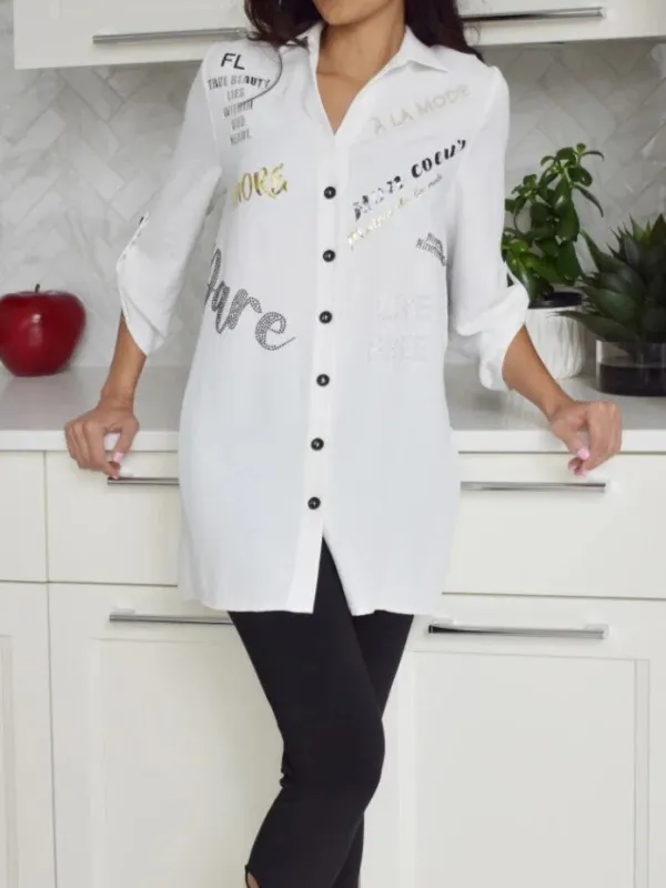 Ivory Embroidered Button - Down Shirt