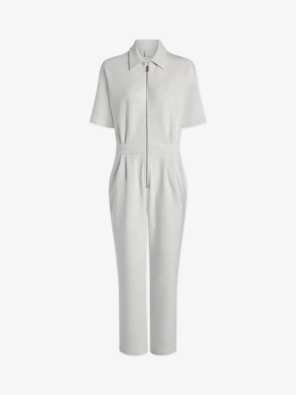 Casual Short-Sleeve Zip-Up Straight-Leg Jumpsuit