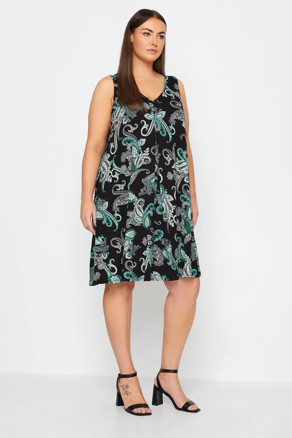 Evans Black Paisey Print Swing Dress