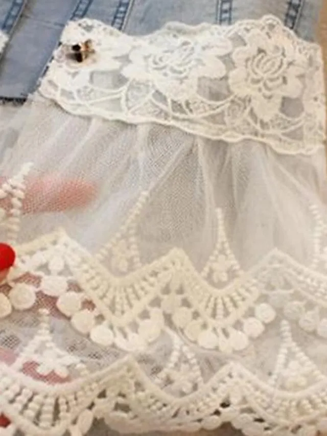 Women's Denim Jacket Spring Coat Lace Regular Fit Elegant Jacket Long Sleeve Solid Color Breathable Streetwear Pocket Blue Beaded Outdoor Street Daily