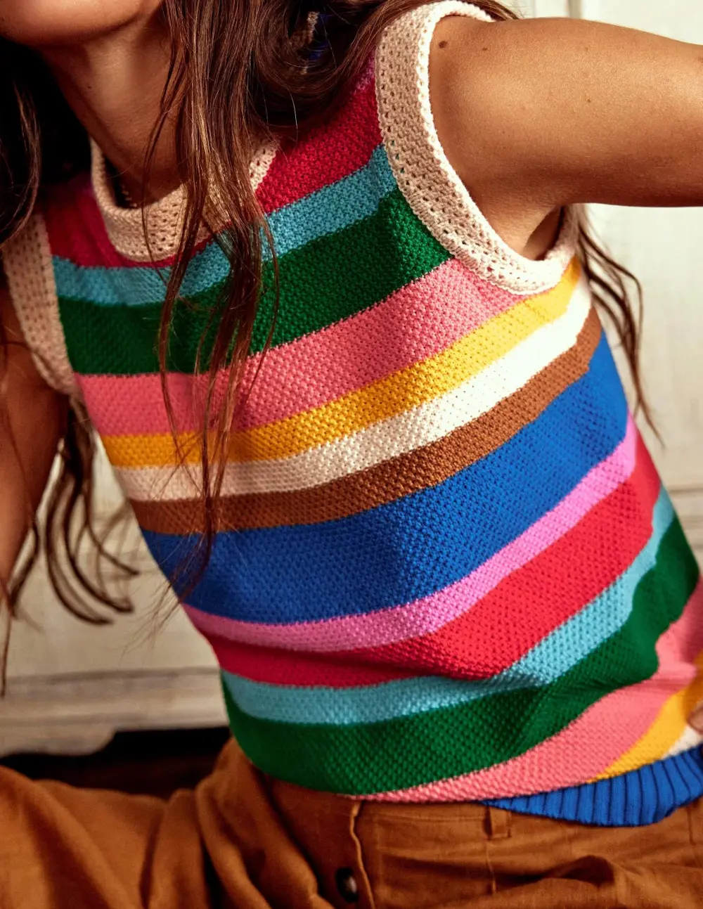 Colorful Stripes Crochet Trim Tank