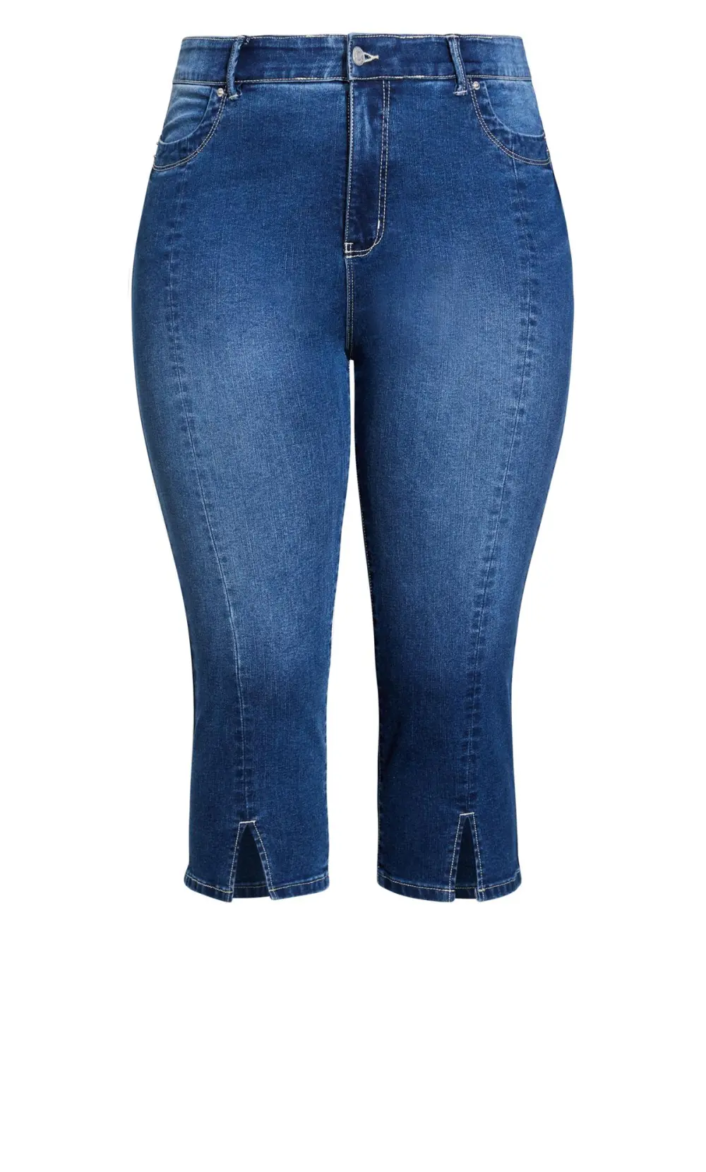 Evans Blue Mid Wash Denim Slit Denim Capri