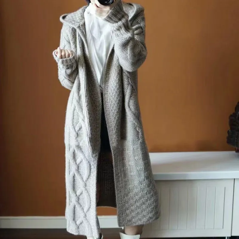 Oversized Solid Knit Hooded Cardigan
