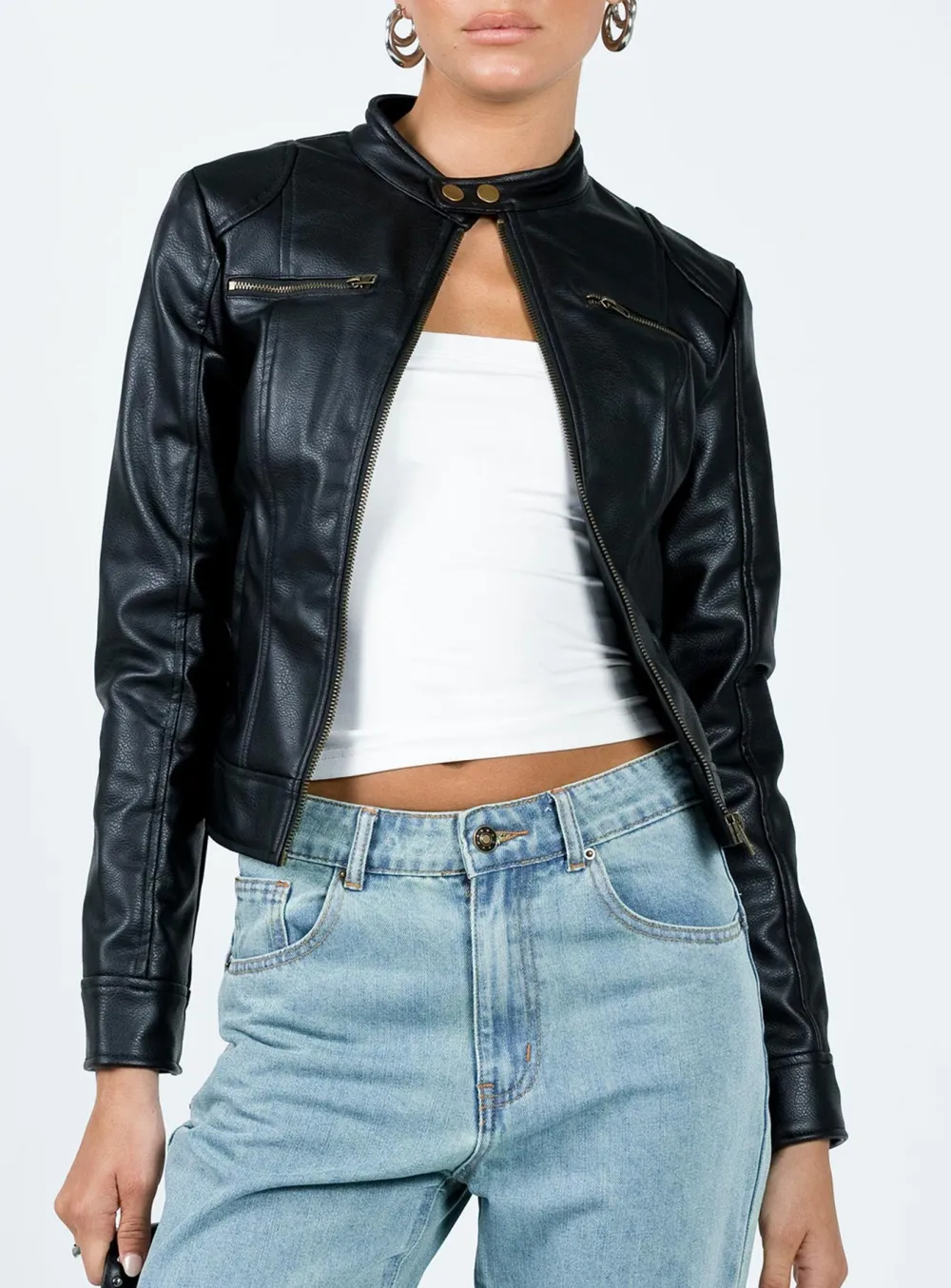 Cropped Faux Leather Biker Jacket