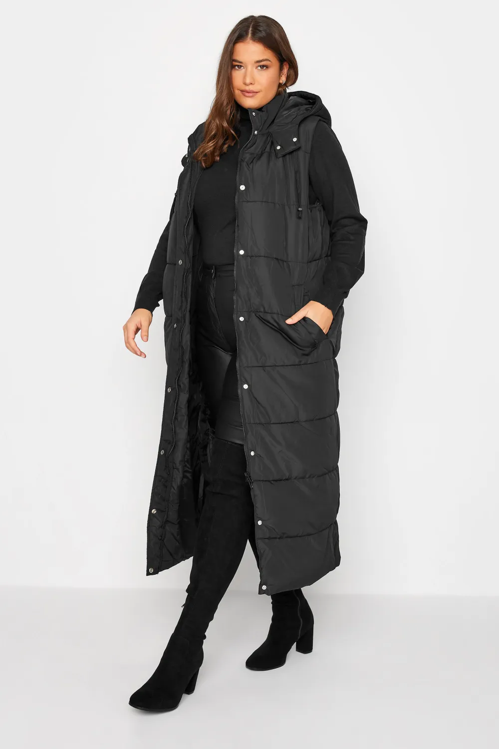 LTS Tall Black Midaxi Puffer Gilet