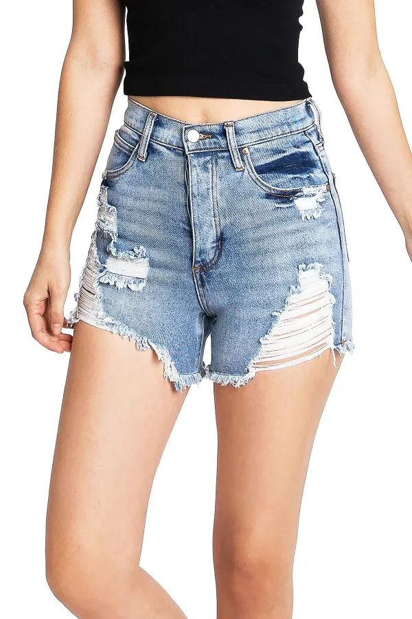 Distressed High-Rise Mom Shorts