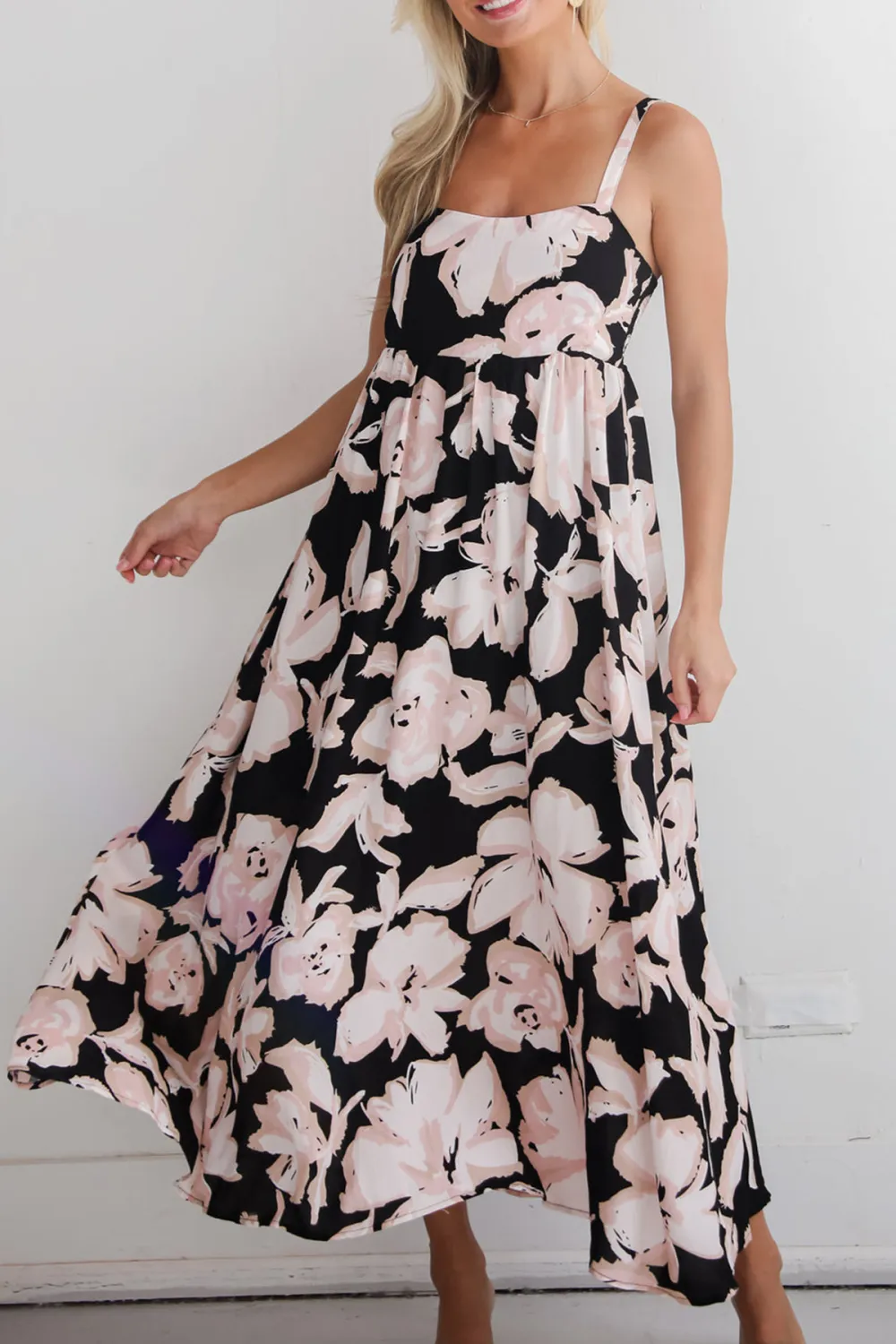 Convincingly Sweet Black Floral Midi Dress