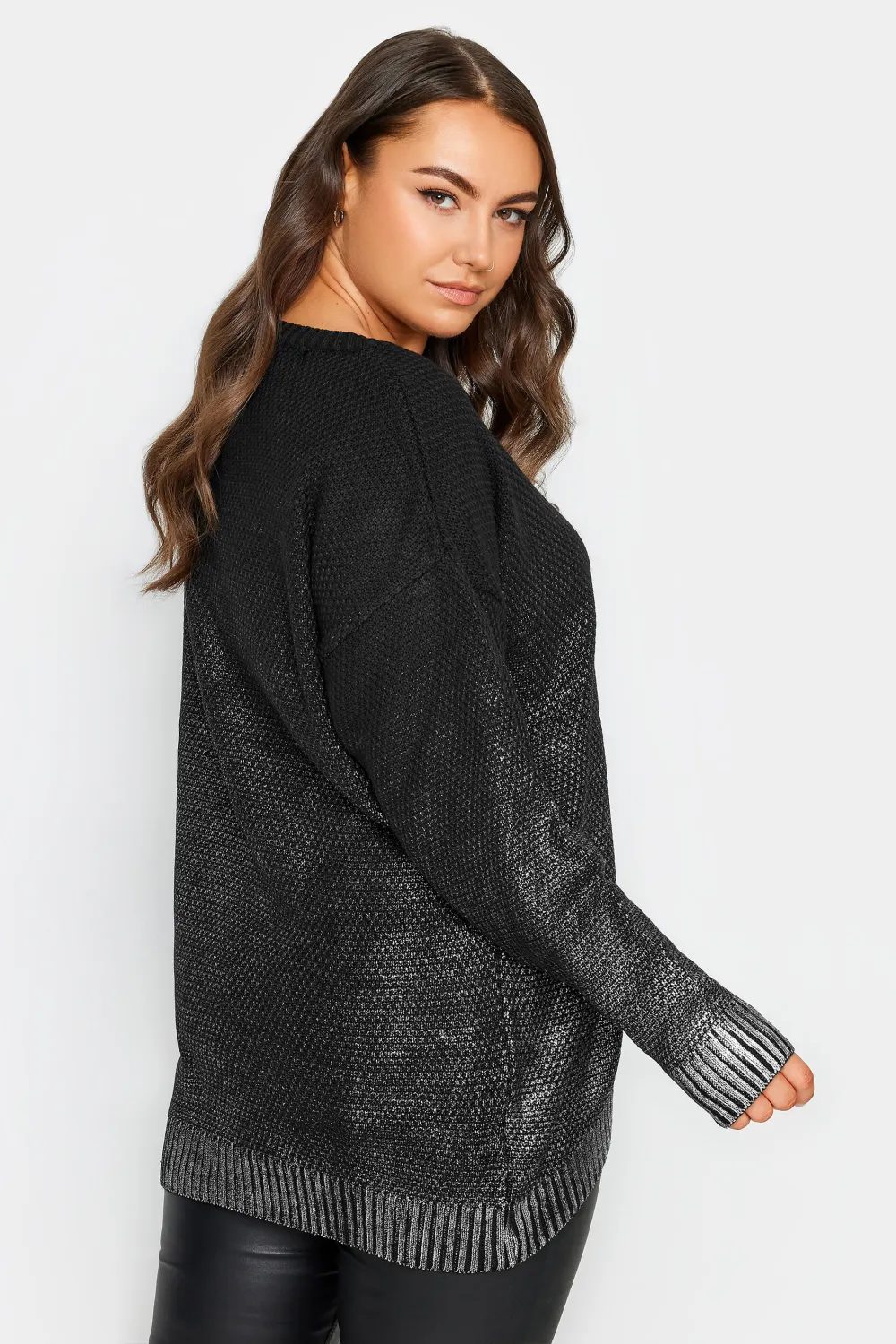 YOURS Curve Black Foil Printed Jumper