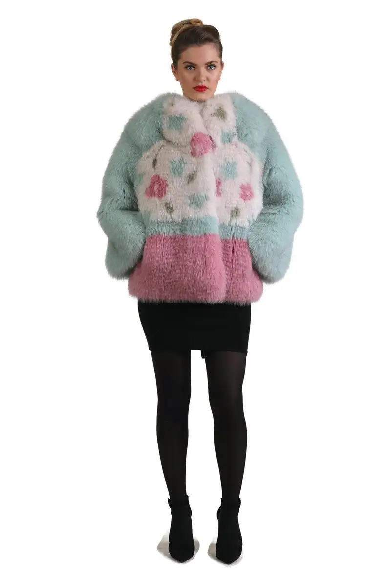 Multicolored  Fox Fur coat