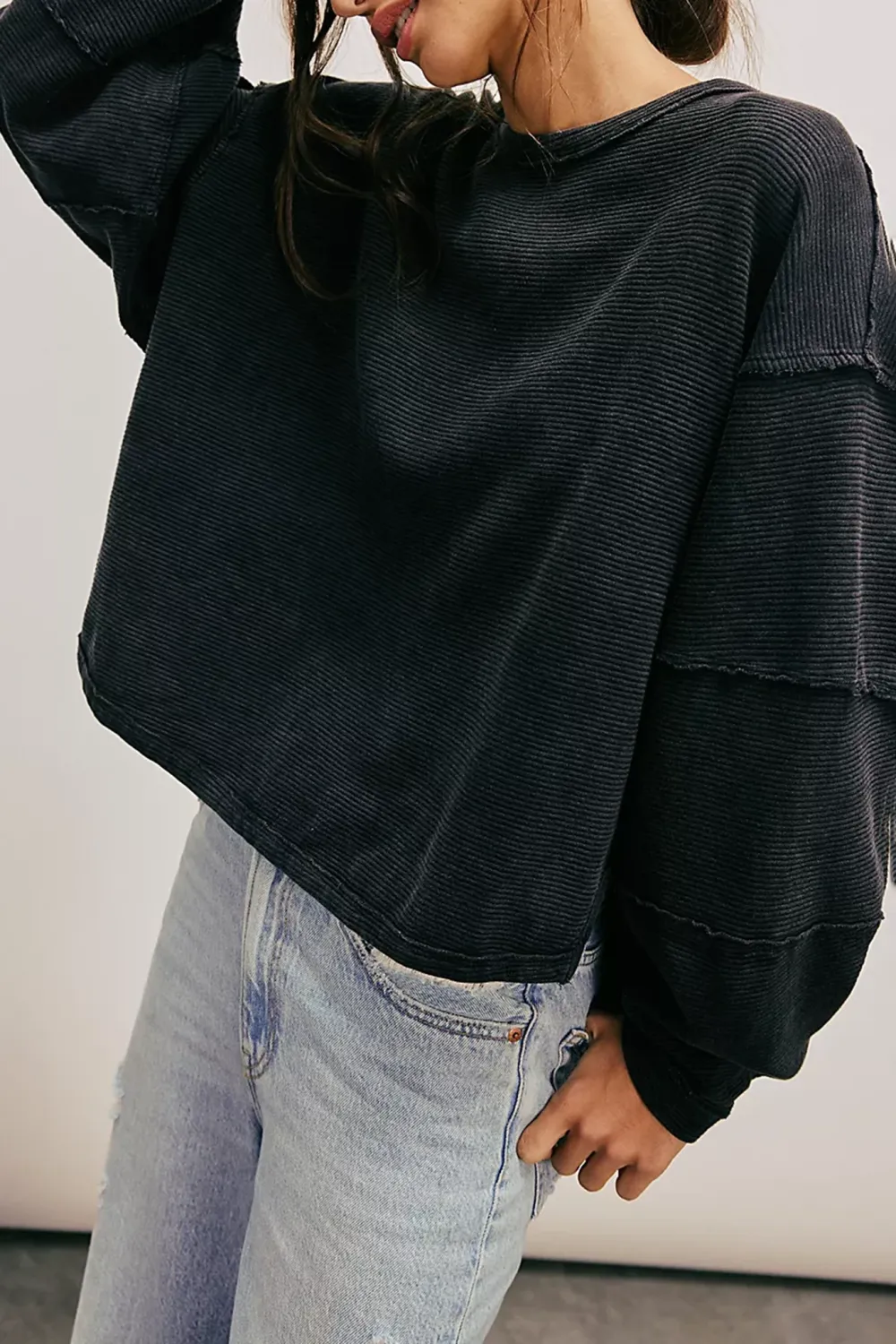 Ribbed Crew Neck Sweatshirt