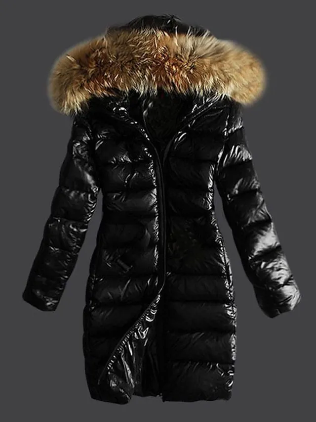 Women's Winter Jacket Winter Coat Parka Windproof Warm Outdoor Street Daily Vacation Zipper Pocket Fur Collar Zipper Hoodie Fashion Casual Street Style Solid Color Regular Fit Outerwear Long Sleeve