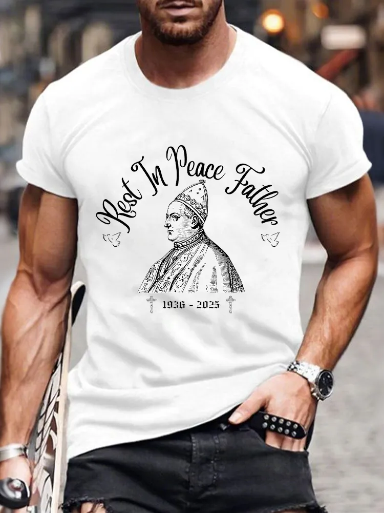 Men's Rest In Peace Father 1936-2025 Print Short Sleeve Round Neck Cotton T-Shirt