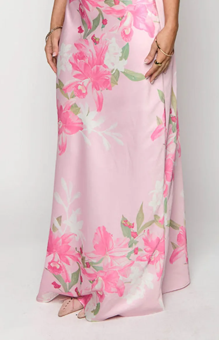 Off Shoulder Pink Floral Maxi Dress