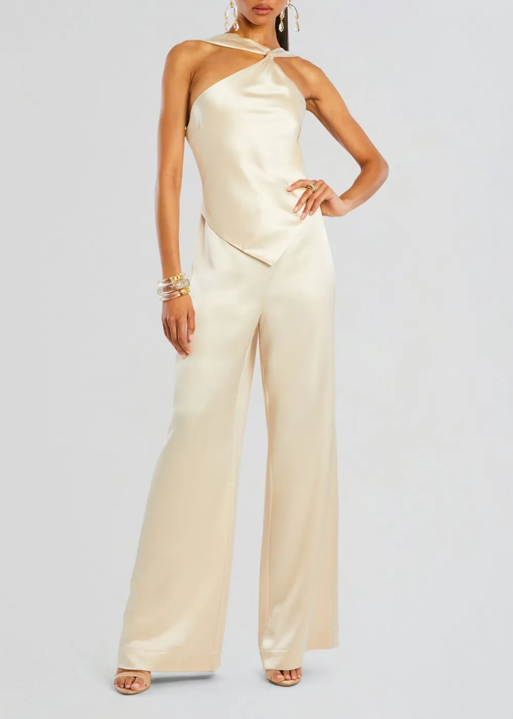 Halter Neck Satin Jumpsuit