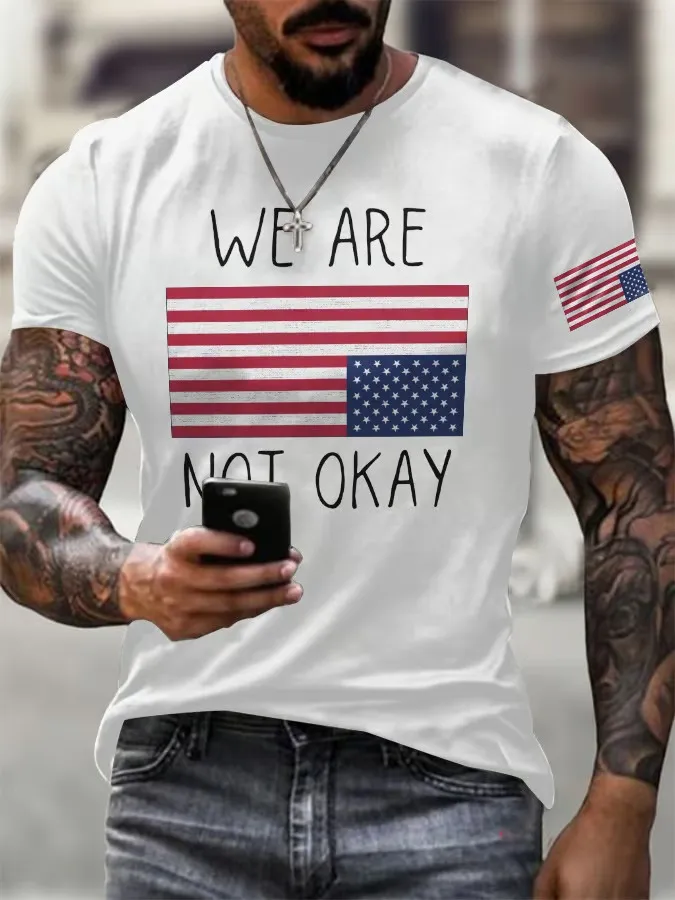 Men'S T-Shirt Men'S Vintage We Are Not Ok Printed T-Shirt Pure Cotton Round Neck