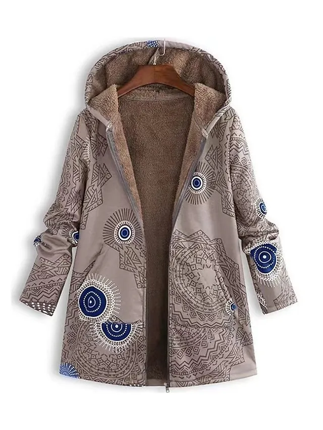 Women's Parka Outdoor Street Daily Fall Winter Coat Regular Fit Windproof Warm Stylish Contemporary Minimalist Jacket Long Sleeve Geometric with Pockets Full Zip Black Red Blue