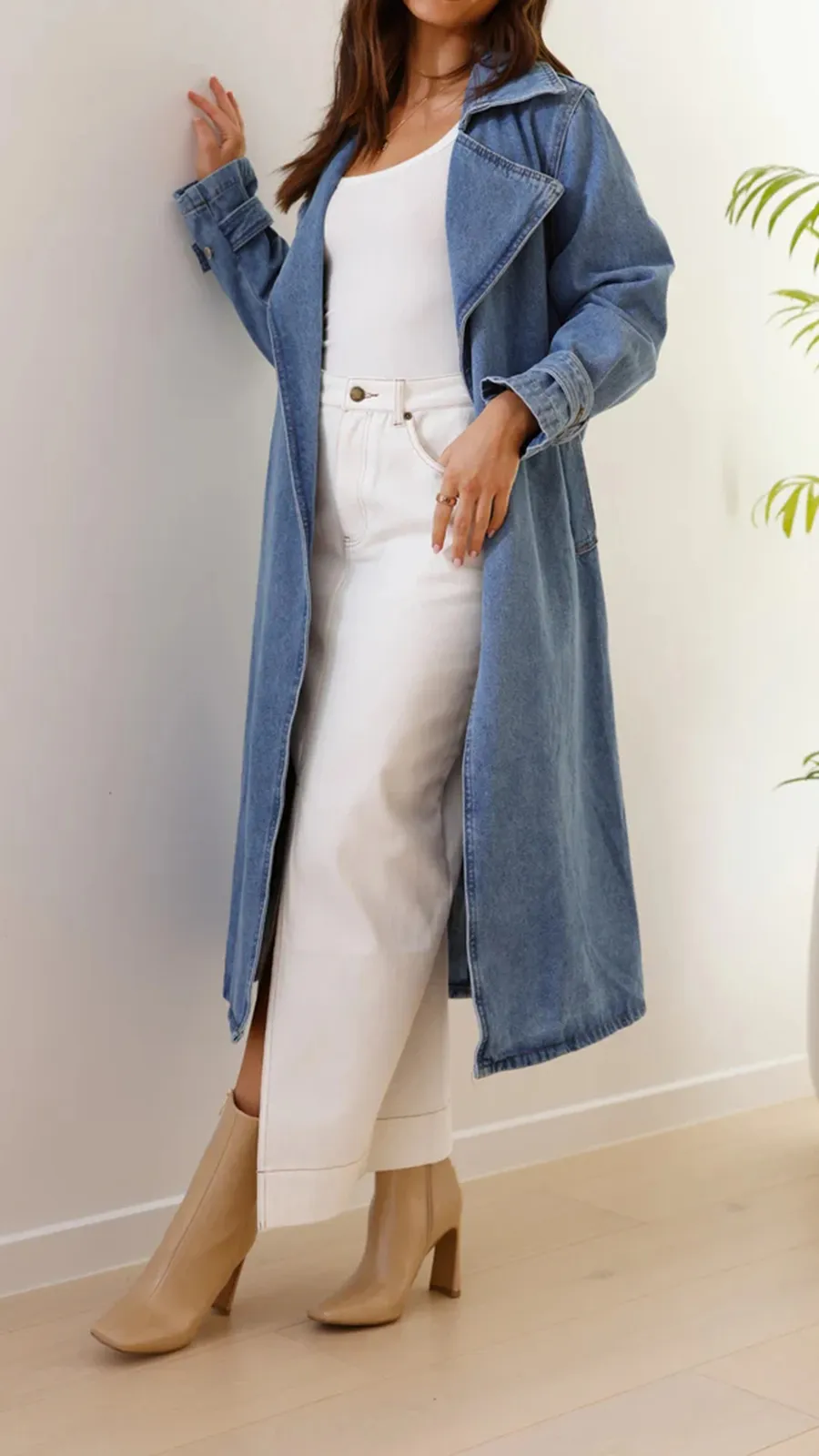 Long Denim Lapel Jacket