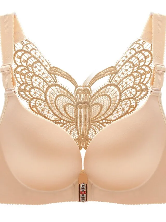 Women's Curve Plus Size Solid Color Butterfly Ladies Sexy Winter Fall Spring Push Up Bras 3/4 Cup Bra Black Wine Red Big Size US34A / FR90A / INT75A US34B / FR90B / INT75B US34C / FR90C / INT75C