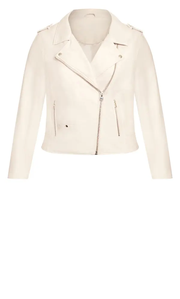 Evans Cream Faux Leather Biker Jacket