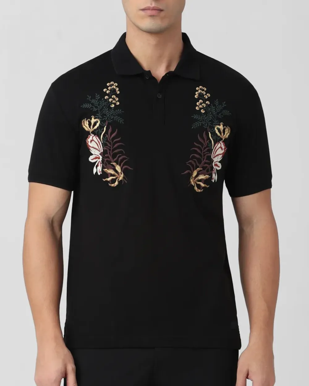 Daily Simple And Slimming Black Print Polo Shirt