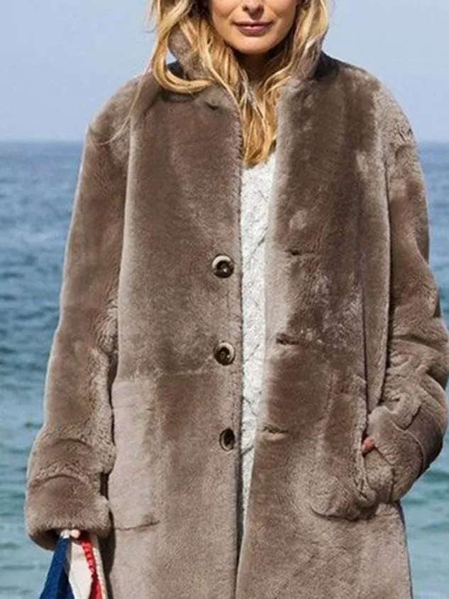 Casual Plain Fluff/Granular Fleece Fabric Teddy Jacket