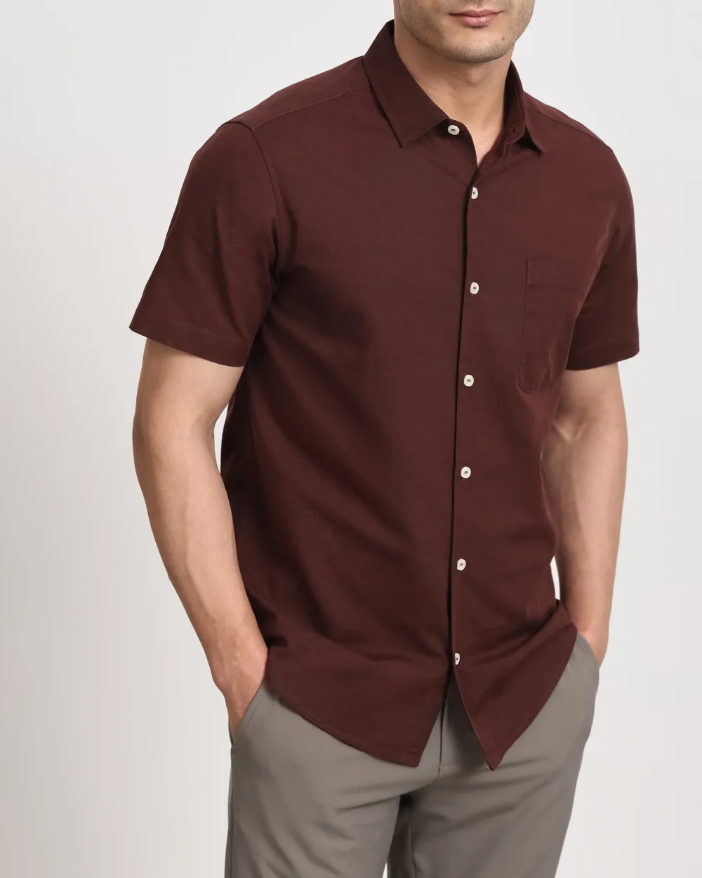 Simple And Soft Slim-Fit Breathable Maroon Shirt