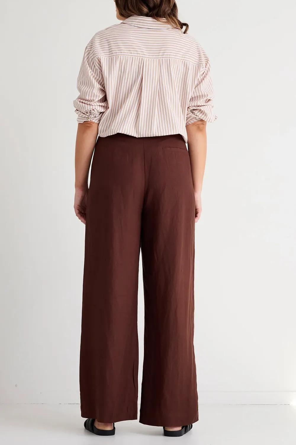 Straight Linen Pleat Wide Leg Pant