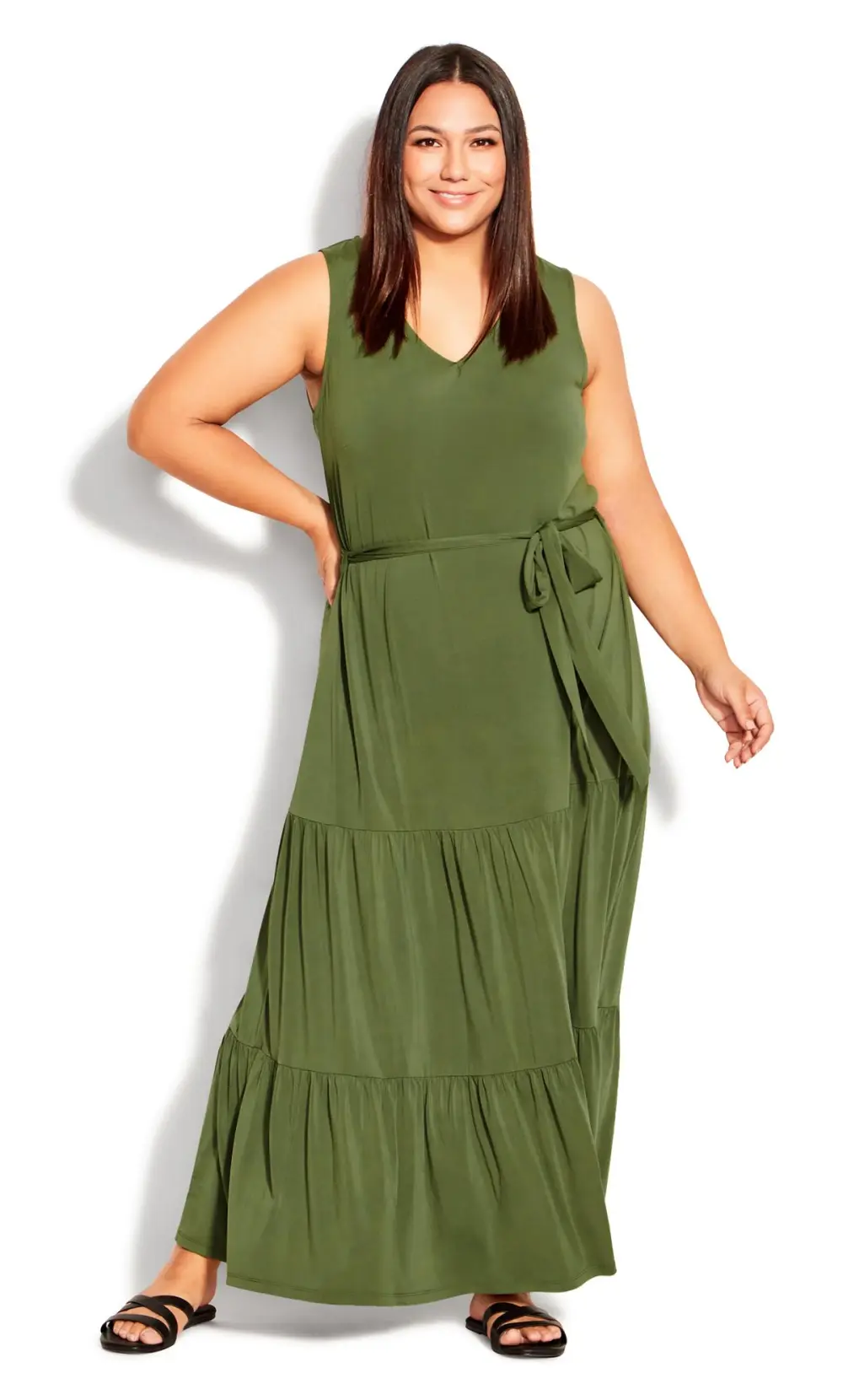 Evans Green Tiered Plain Maxi Dress