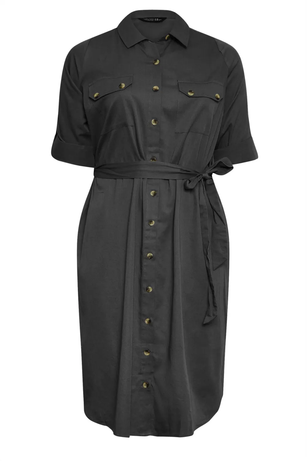 YOURS Curve Black Utility Short Sleeve Shirt Dress