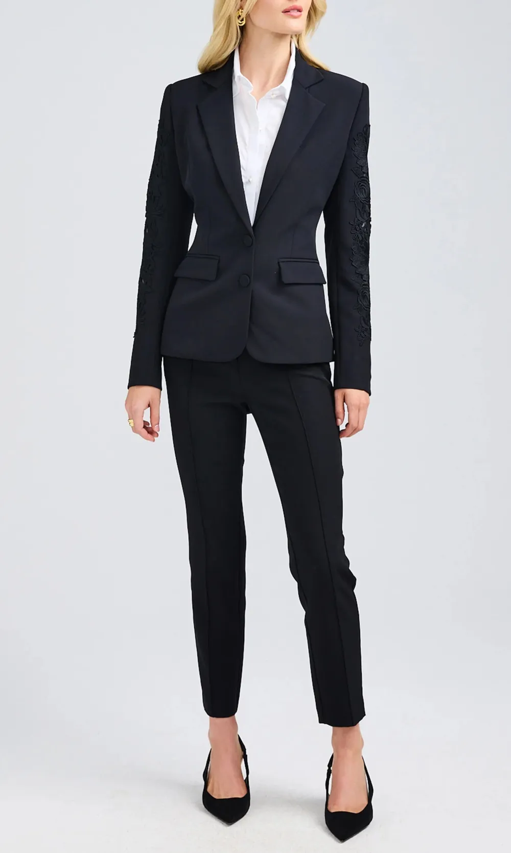 Lace Button Lapel Blazer