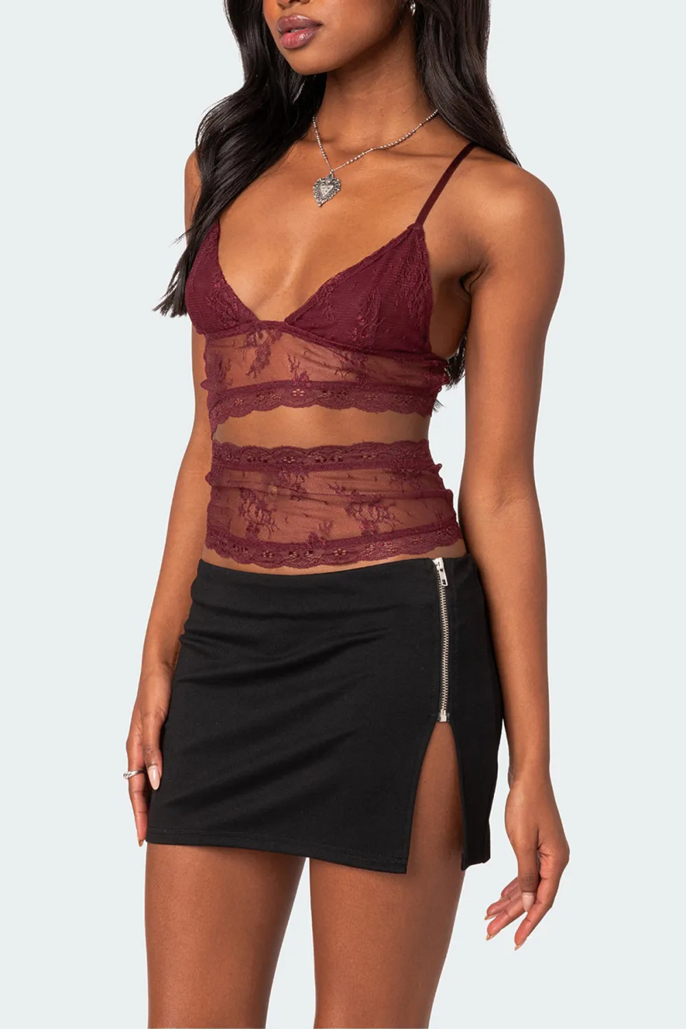 Cut Out Sheer Lace Tank Top