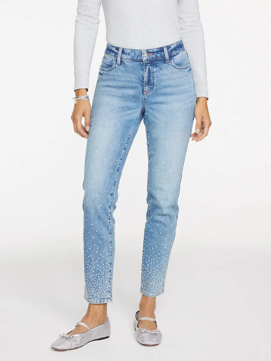 Women'S Ankle-Length Glittering Nine-Inch Slim-Fit Denim Pants