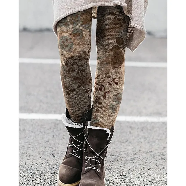 Women's Fleece Lined Leggings Warm Paisley Winter Leggings Tummy Control Butt Lift Ankle-Length Daily Fashion Tights Skinny Red Navy Blue Mid Waist Micro-elastic Winter