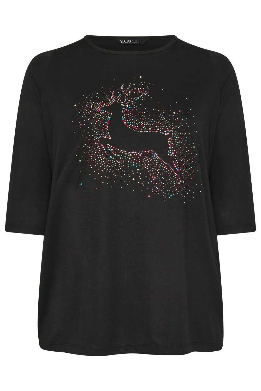 复制YOURS Curve Black 'Merry Gonkmas' Sequin Embellished Christmas Top