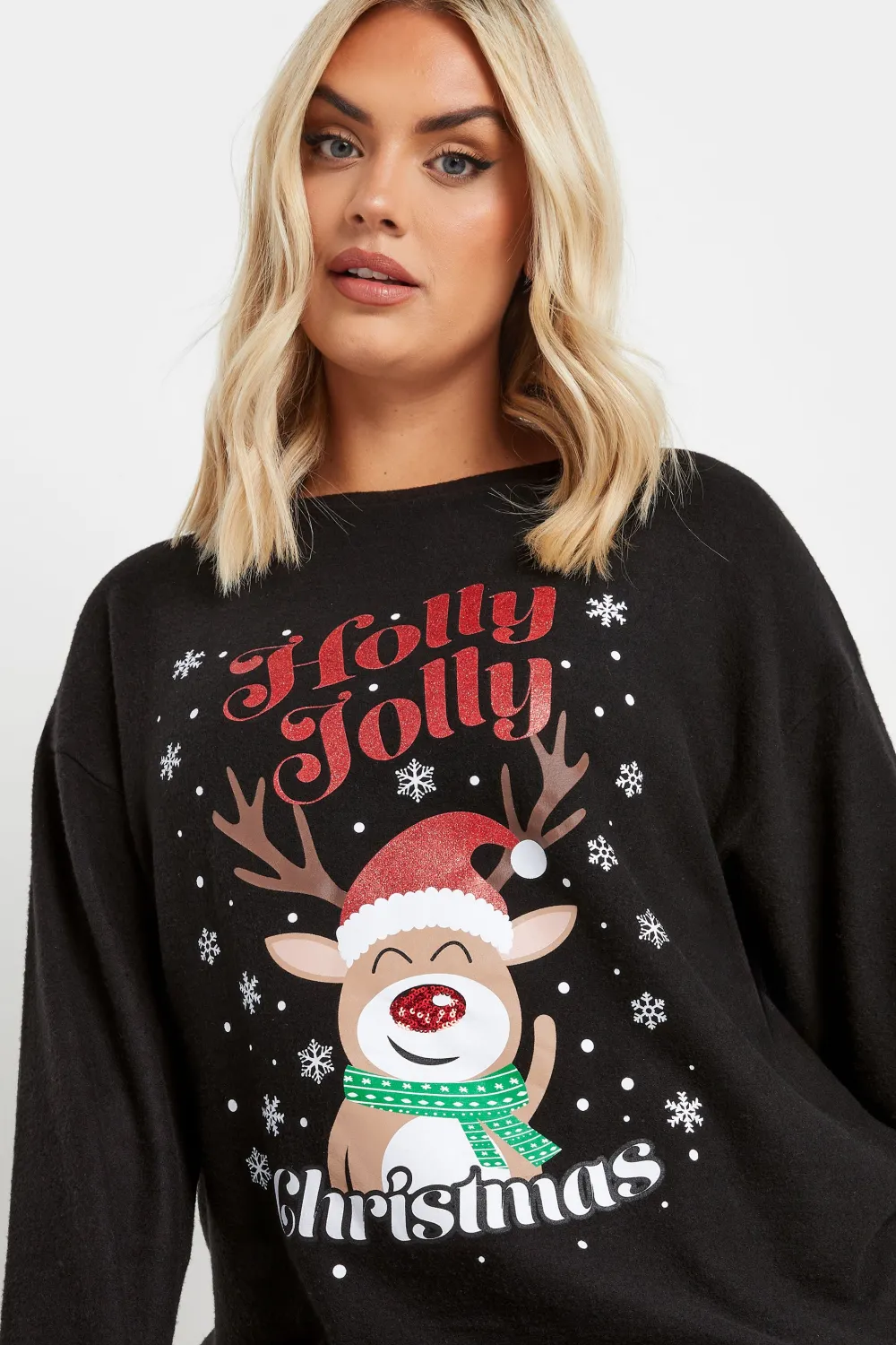 YOURS Curve Black Reindeer Novelty Christmas Jumper