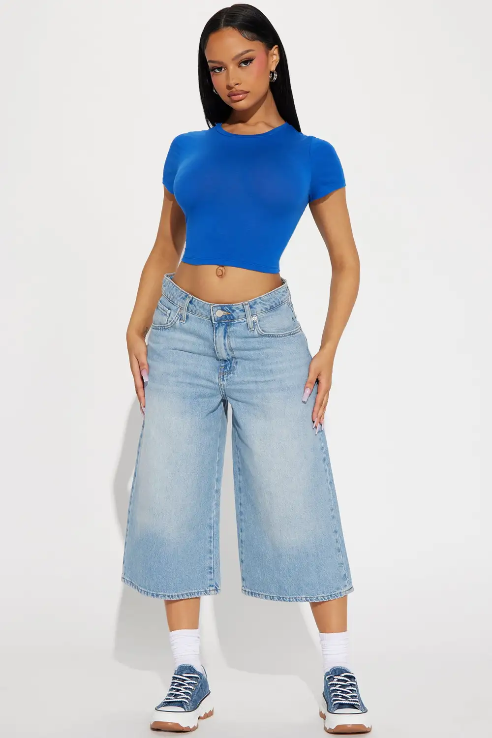 Anna Crew Neck Crop Top - Ocean
