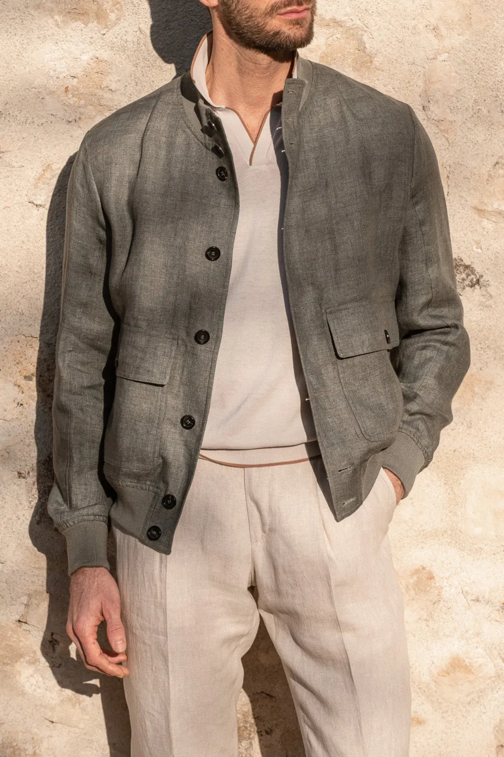 Sage Linen Bomber Jacket