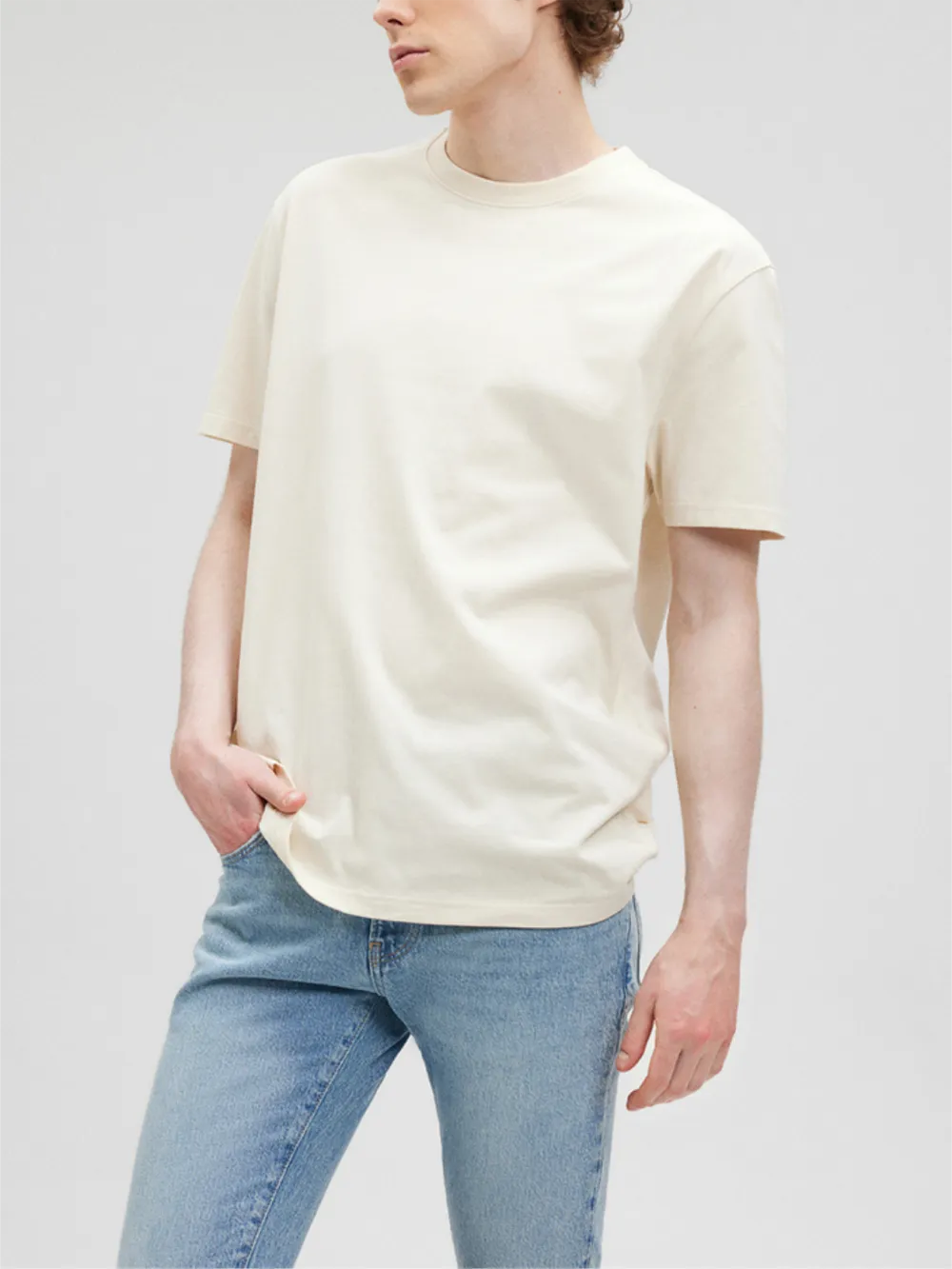 Off - White Short - Sleeve Plain Tee