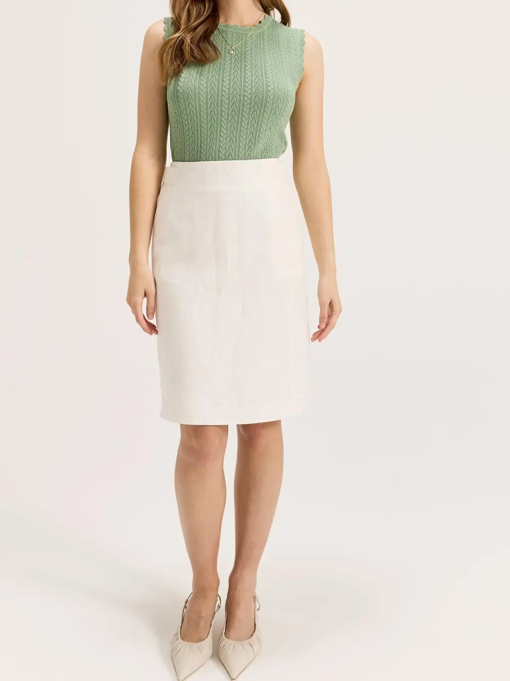 White Boucle Side Zip Skirts