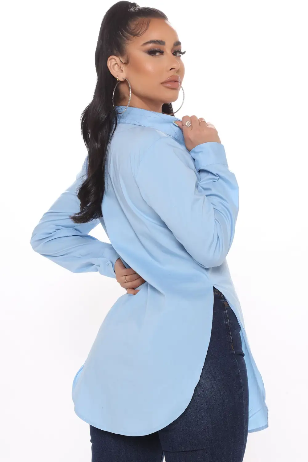 Tres Chic Poplin Shirt - Blue