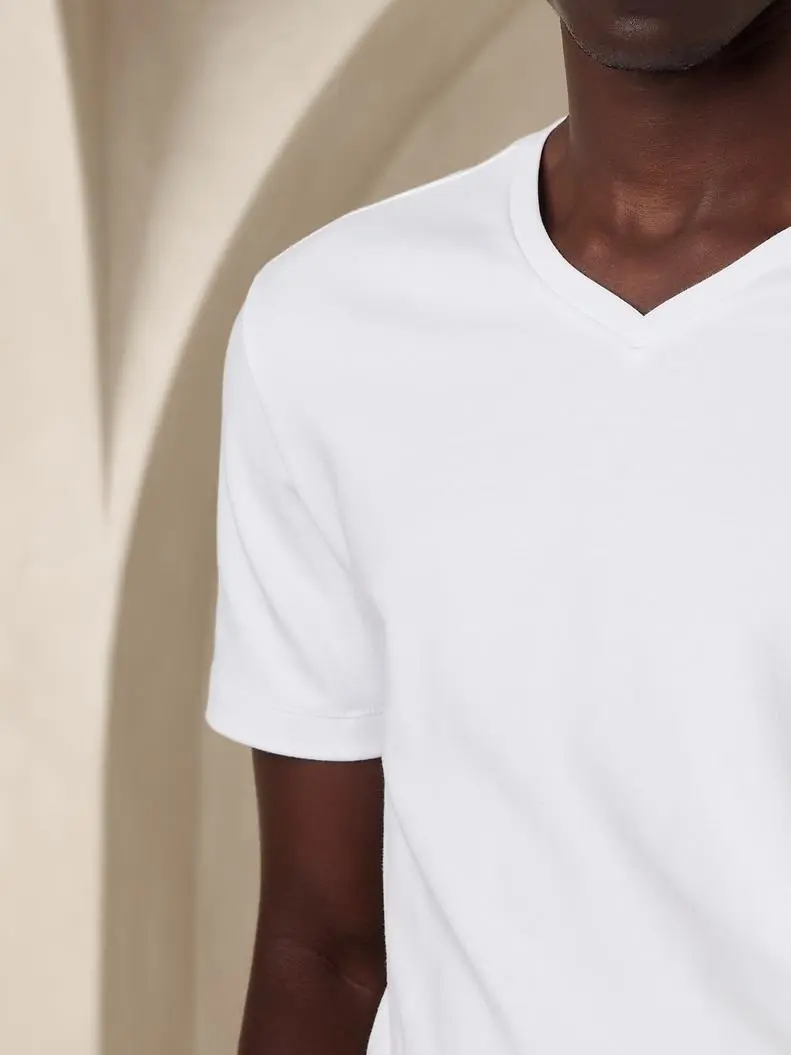 Men's Optic White Simple Cotton V-Neck T-Shirt