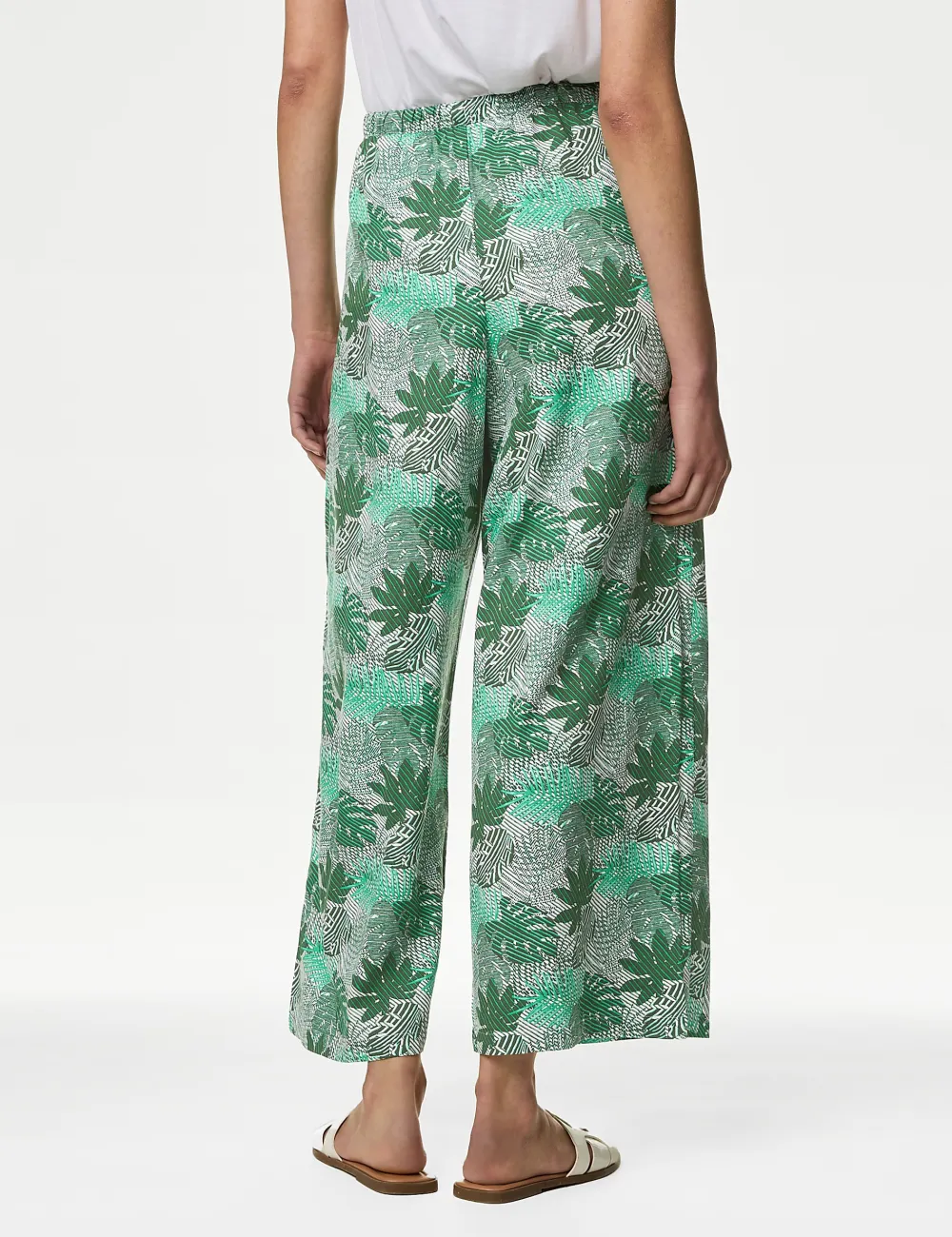 Plants Printed Wide Leg Trousers