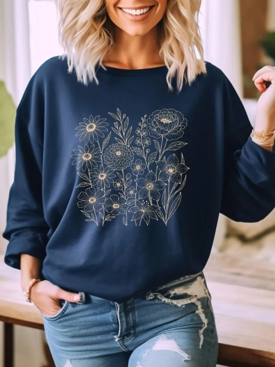 Minimalist Floral Crew Neck Sweatshirt
