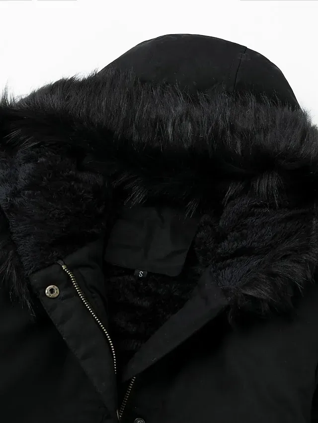 Women's Winter Coat Fleece Lined Puffer Jacket Drawstring Hooded Parka Thermal Warm Heated Jacket with Poackets Fall Long Coat Windproof