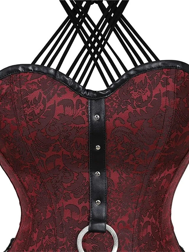 Women's Plus Size Corsets Halloween Waist Trainer Body Shaper Flower Sport Casual Punk & Gothic Daily Going out Polyester Breathable Halter Neck Sleeveless Summer Spring Black Red