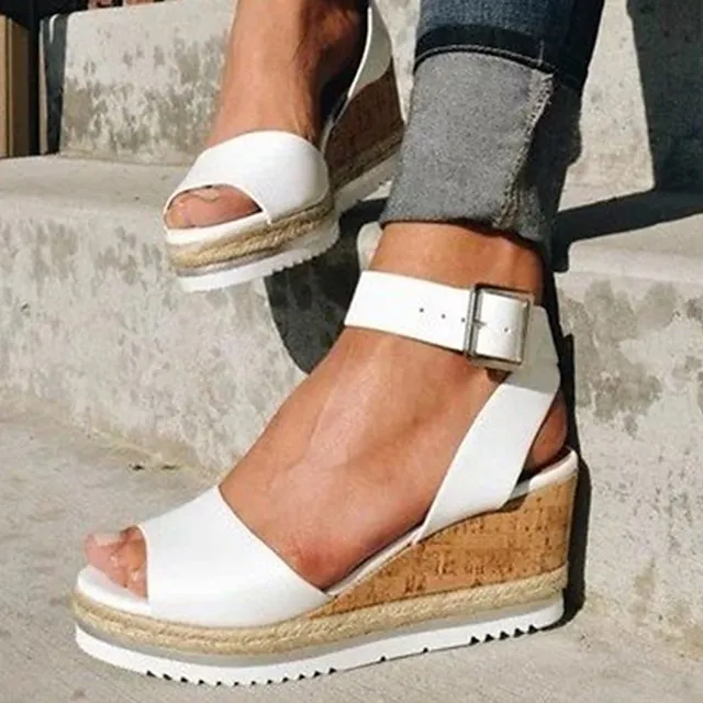 Women's Sandals Wedge Sandals Platform Sandals Corkys Sandals Daily Summer Platform Wedge Heel Ankle Strap Heel Peep Toe Casual Faux Leather Buckle Ankle Strap Solid Colored Dark Brown Black White