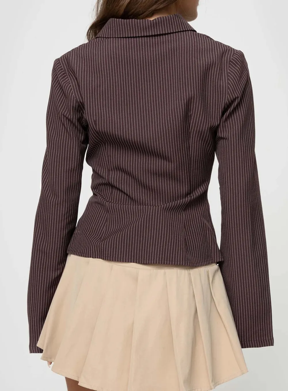 Black Pinstripe Cropped Button Up Shirt