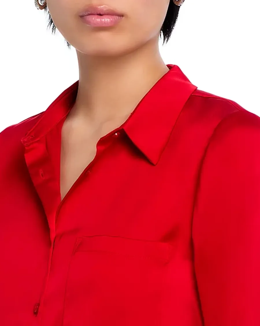 Lapel Satin Button Front Blouse