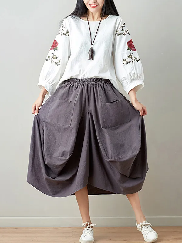 Artistic Retro Ramie Cotton 6 Colors Loose Irregular Elasticity Skirt
